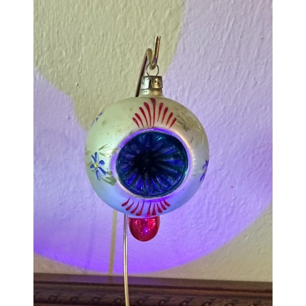German‎ Blown Mercury Glass Blue Double Indents Drop Ball Xmas Ornament 3.5